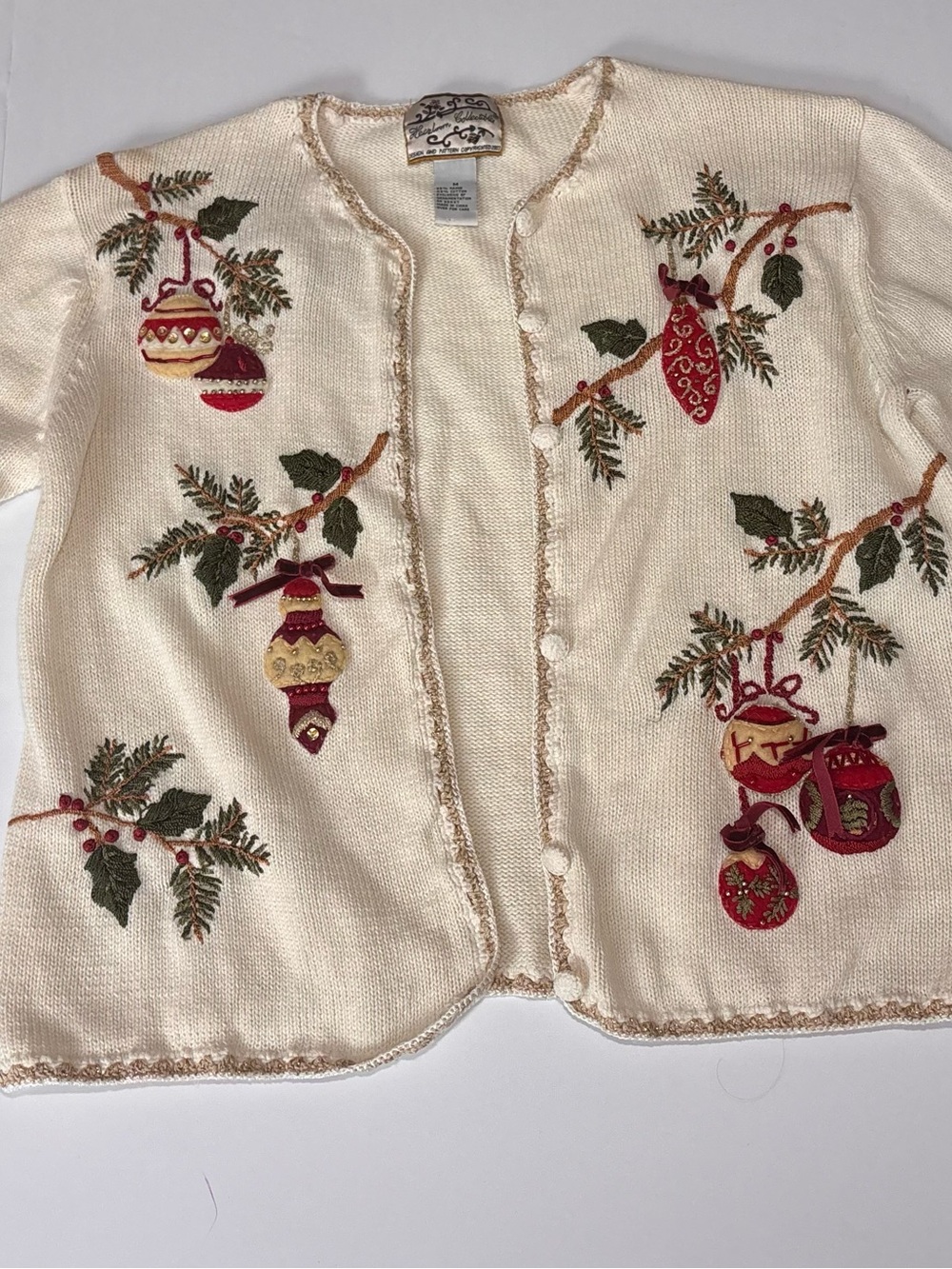 Heirloom Collectibles Christmas Cardigan M Embroidered Ornaments Y2K